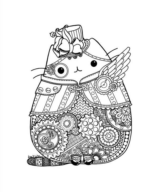 Online coloring book: Coloring page kitten Pusheen in a hat